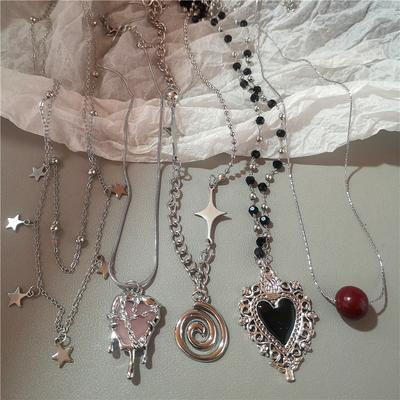Personalized Heart Love Star Vintage Spiral Vortex Pendant Necklace Suitable For Y2K Sweet Cool Girl 90s EMO Charm Jewelry Gift