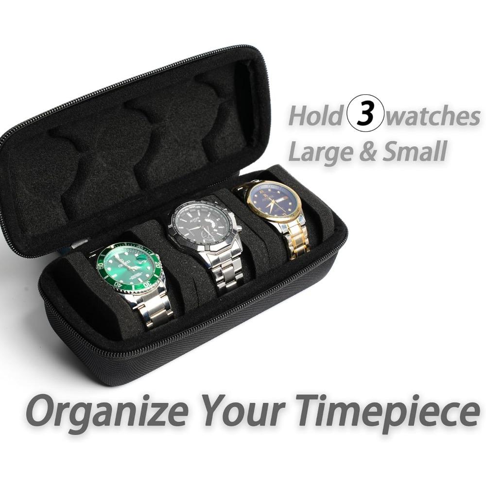 Luxury 3 Slot Watch Storage box, travel box Portable storage bag with soft foam pillow, suitable for Men's and Women's watches, suitable for watches