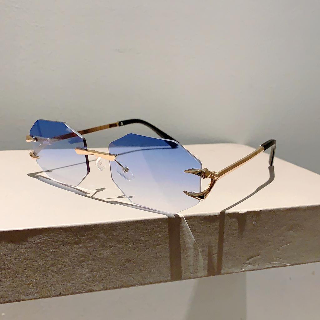 Rimless Polygon Sunglasses Fashion Women Vintage Gradient Ocean Lenses Shades Trendy Luxury Brand Design Chic Sun Glasses