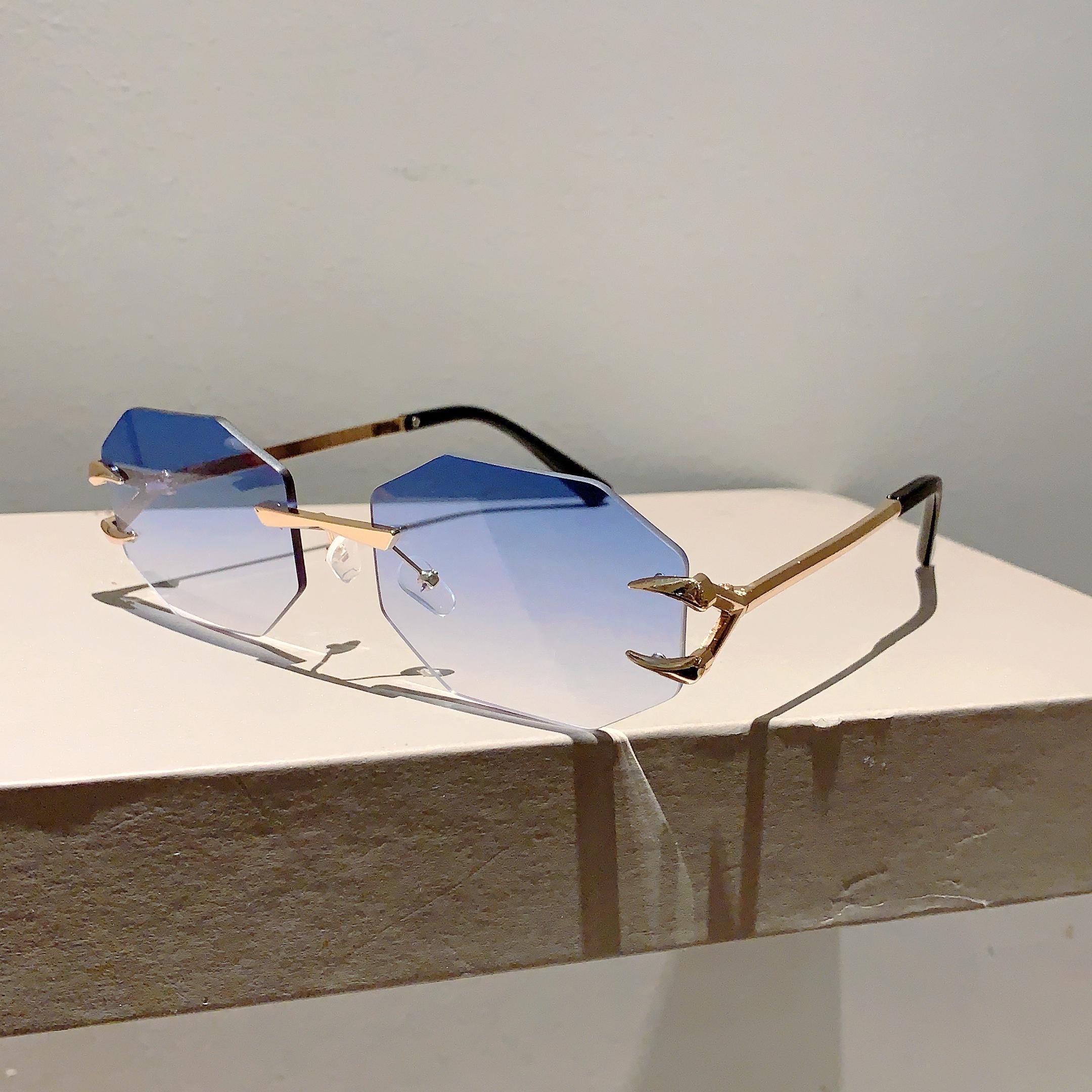 

Солнцезащитные очки без оправы многоугольной формы, модные женские, винтажные, с градиентными линзами цвета морской волны, оттенки, трендовый дизайн роскошного бренда, шикарные солнцезащитные очки golden