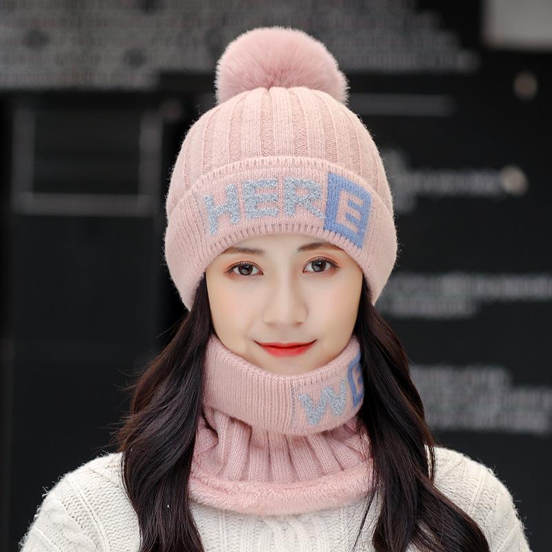Knitted Hats for Women In Winter Plush and Warm Cotton Hats Fashionable Cycling Knitted Hats Cold Resistant Neckband and Ear Protection Hats