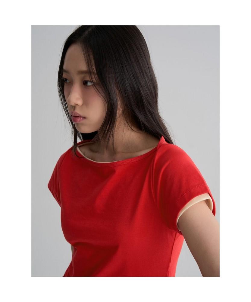 8SECONDS Cool Touch) Short Sleeve Boat Neck Short Sleeve T-Shirt Red
