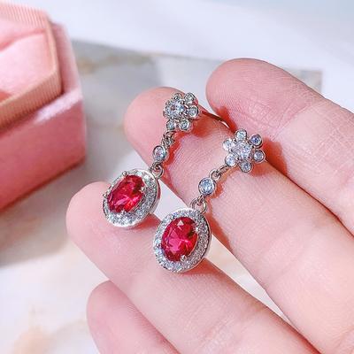 Brincos de Gota d'Água Vermelha Corindo Pedra Preciosa Cor Tesouro Temperamento Fashion Feminino Prata S925 Ornamentos Presente de Dia das Mães