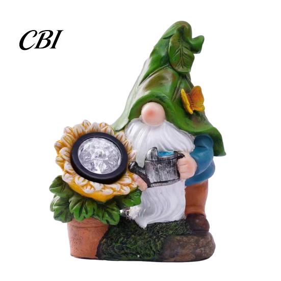 Solar-Gartenlicht Gartenzwerg-Statue mit Licht, Niedliche Harz-Gießkanne/Halte-Plakette/Pumpende Wasserdichte Terrassen-Dekorationsfigur Wasser-Skulptur für