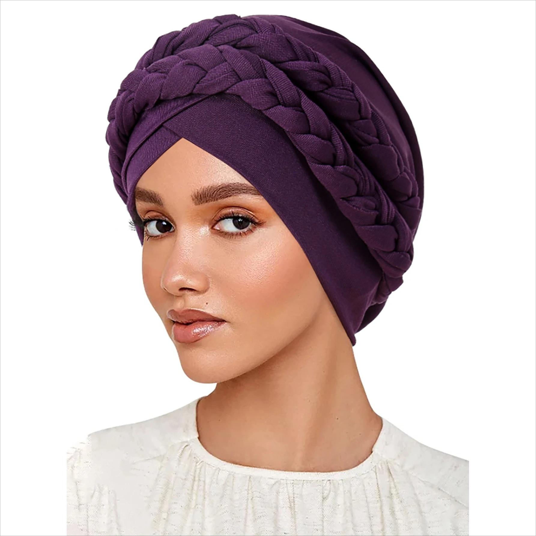 

Braid Muslim Turban Cap Solid Color Women Hijabs Islamic Cap Head Wrap