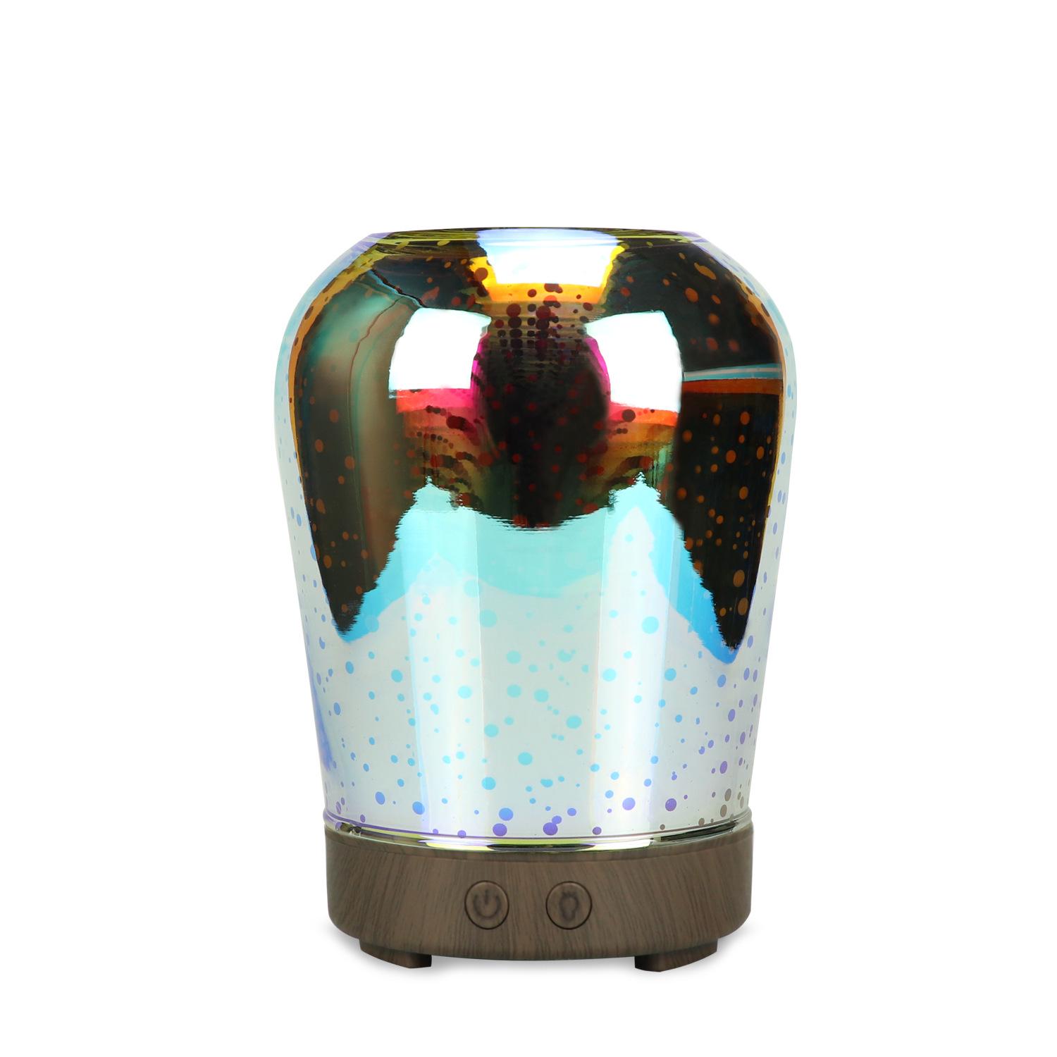 Creative 3D Glass Wood Grain Ultrasonic Aroma Diffuser & Seven-Color Mini Humidifier Lamp