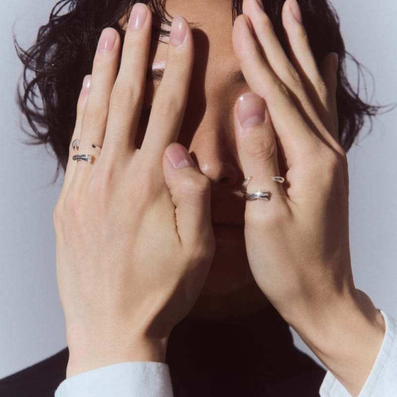 Hustad 245 Flower Leaf Open Ring_ 925 Silver Flower Open Ring