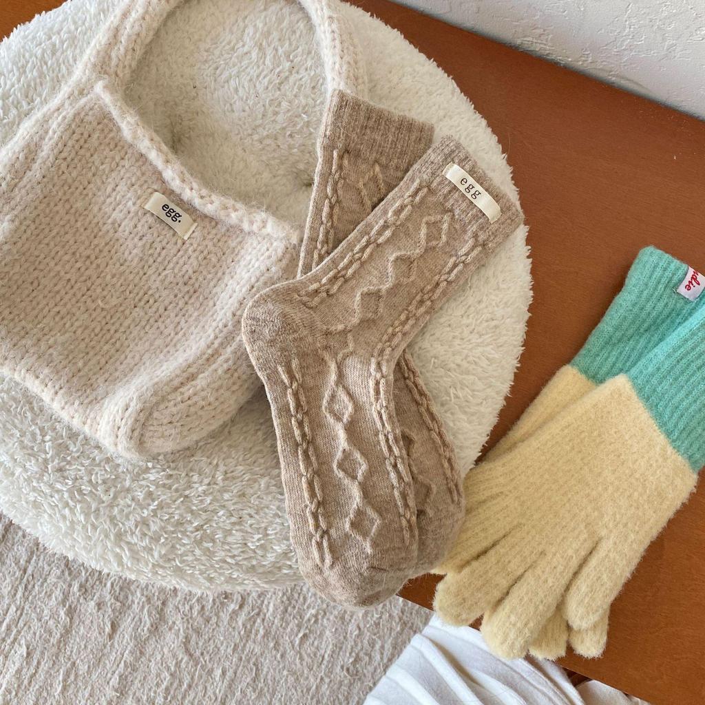 Chaussettes épaisses en laine de lapin pour femmes automne/hiver - Dongdaemun Chaud Mi-mollet Pile