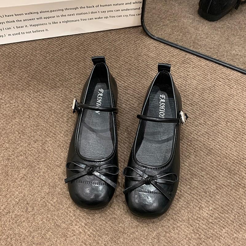 2024 New Fashion Square Toe Low Heel Women's Shoes Casual Outerwear Bow Decoration Solid Color Spring and Autumn Women's Shoes