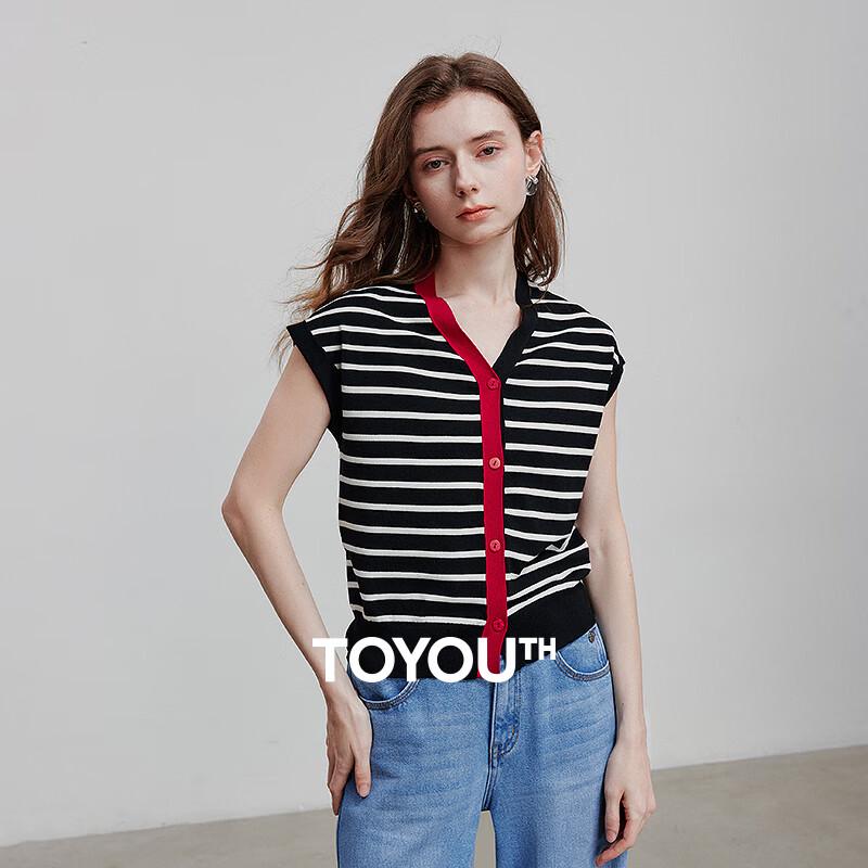 Women's Asymmetrical Color Block Striped Sleeveless V-Neck Knit Top