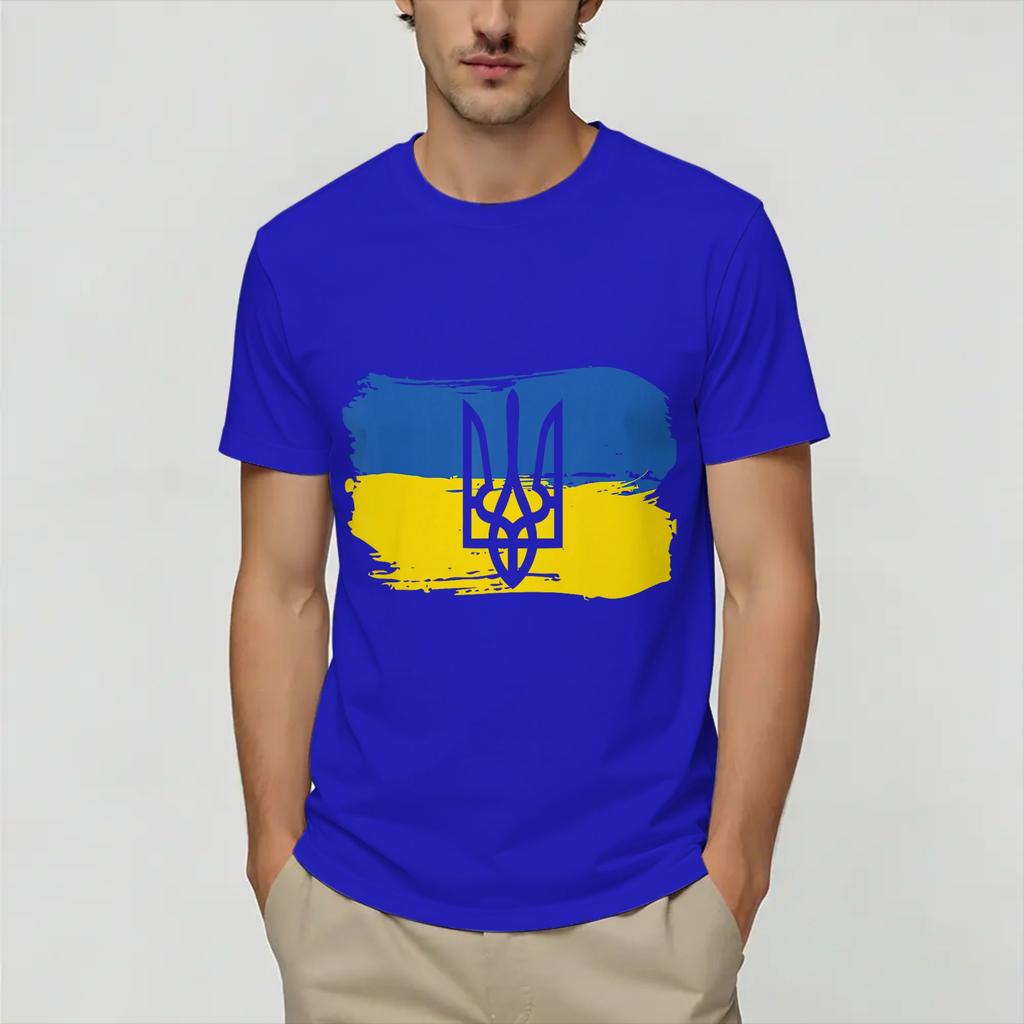 Ukraine Ukrainian Flag T Shirt for Unisex Cotton Funny TShirt O Neck Tees Short Sleeve Clothes Big Size