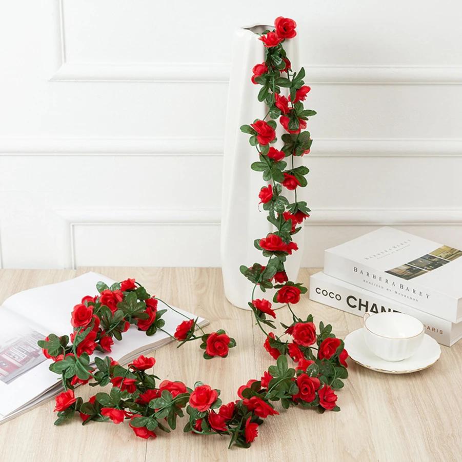 250CM Artificial Rose Flowers Wedding Home Room Decoration Spring Autumn Garden Arch Christmas Rattan DIY Gift Fake Plants Vine