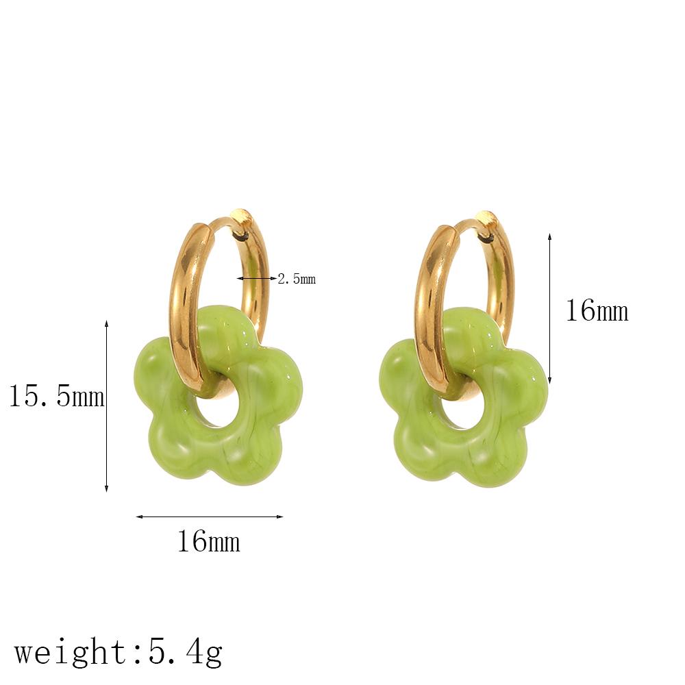 Colorful Small Flower Stainless Steel Charms Earring 18K Gold Plated Circle Ear Buckle Hoop Earrings Jewelry for Women