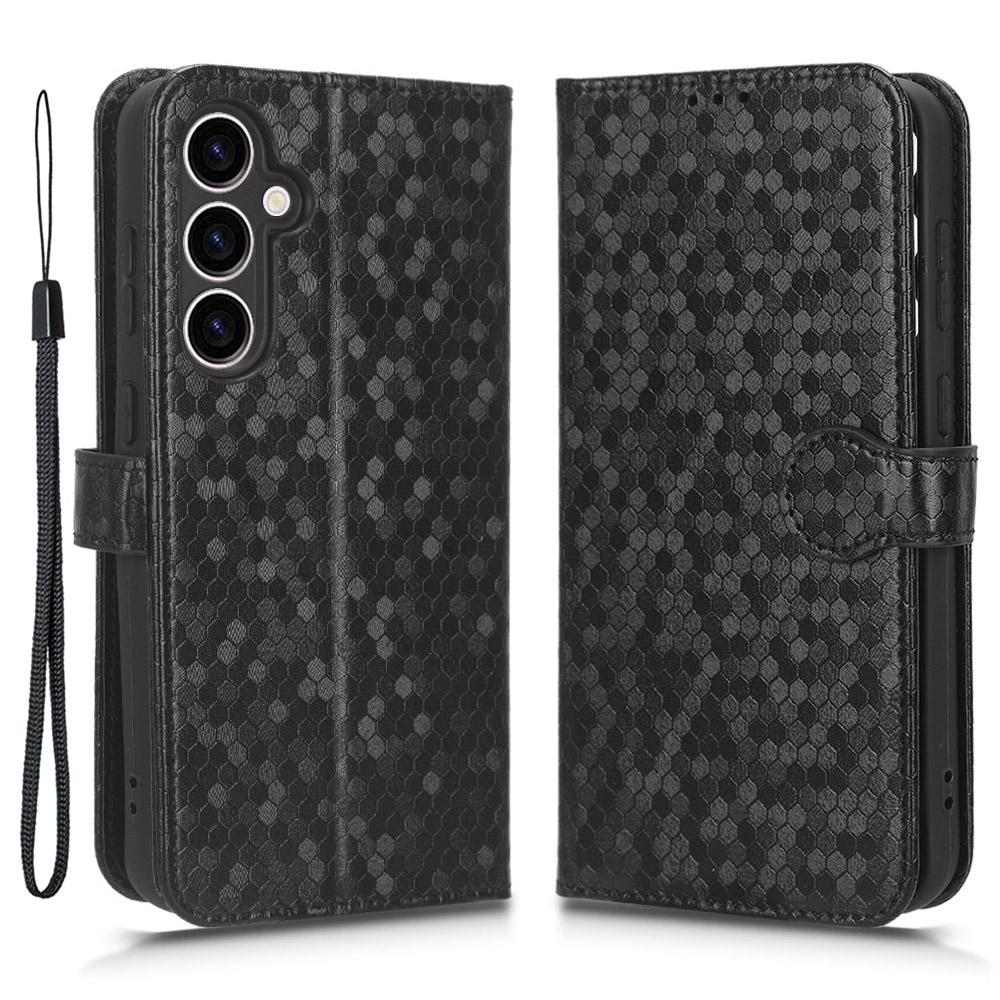 

Для Samsung Galaxy S23 FE Чехол-кошелек для телефона с точечным тиснением, подставка, обложка из ПУ кожи Black