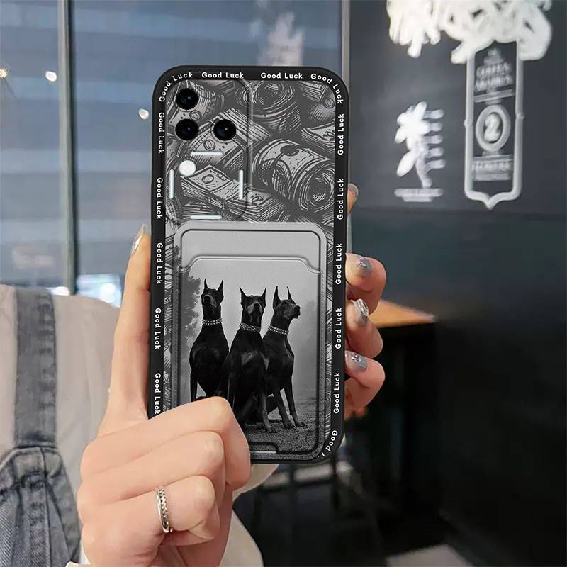Card Slot Dirt-resistant Phone Case For VIVO S18 Pro/V30 Pro TPU Protective Cartoon Card Sleeve Graffiti Cute Soft Case