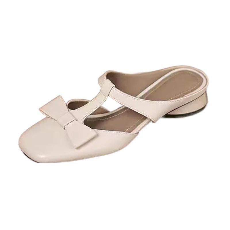 Fashion Summer Style of Square-toed Low-heeled One-legged Women Slippers Fashion Claquettes Femmes Luxe Sandals Women Leather Flip Flops