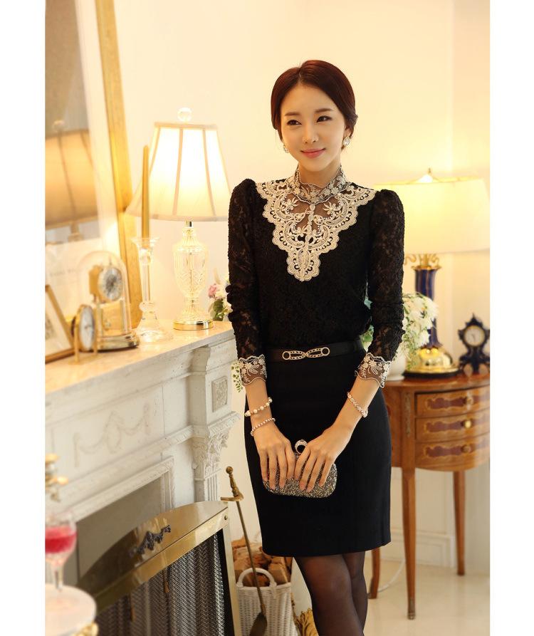 New Plus Size Korean Slim Fit Lace Shirt for Women