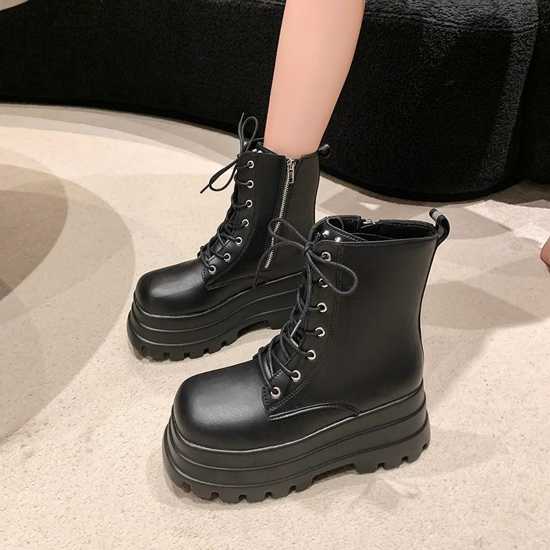Height-increasing shoes Muffin shoes Height-increasing and height-showing platform short boots Short Martin boots Women's high heel matte