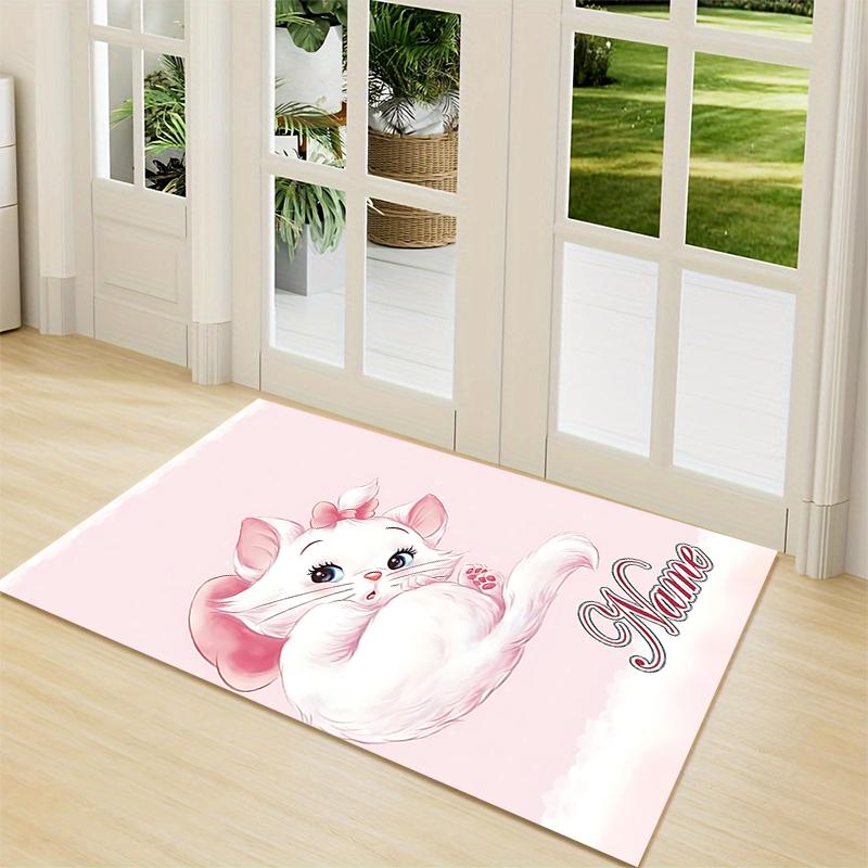 Custom Name Cheshire Cat Hearts Theme Carpet Rug Customizable Soft Washable Anti-Slip Home Living Room Sofa Mats Personalized Rug. 0909416