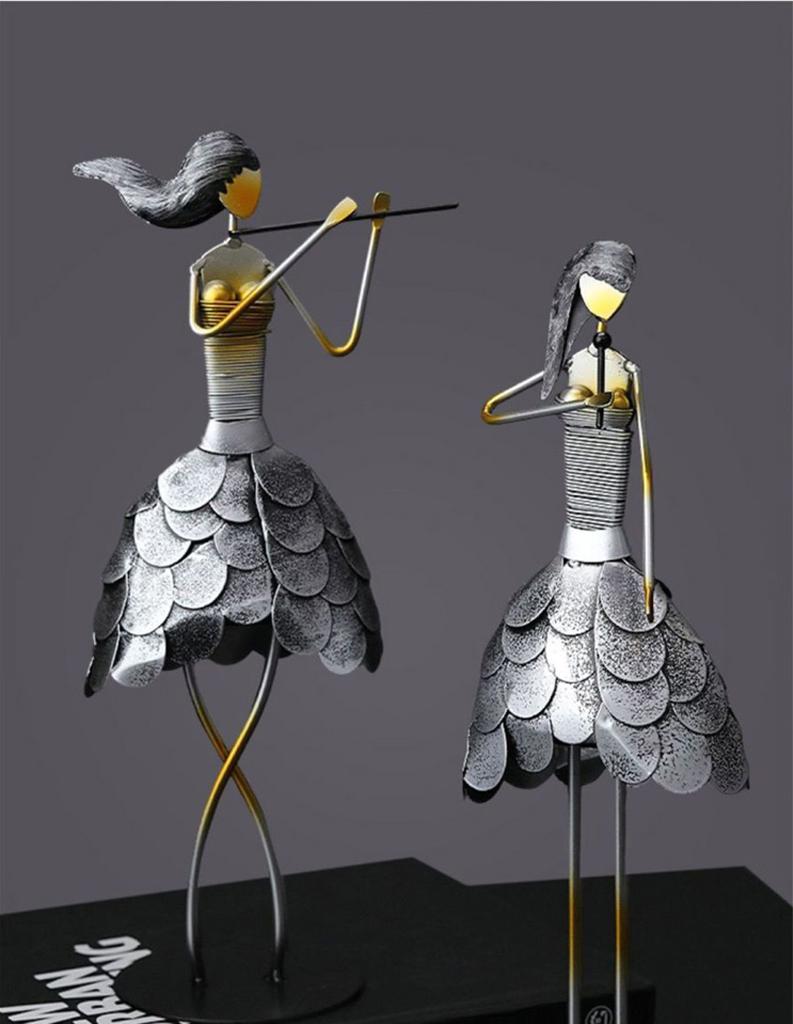 Wrought Iron Musician Figurines Handicrafts Home Study Room Desktop Sculpture Decoration Cafe Bar Club Table Statue Accessories