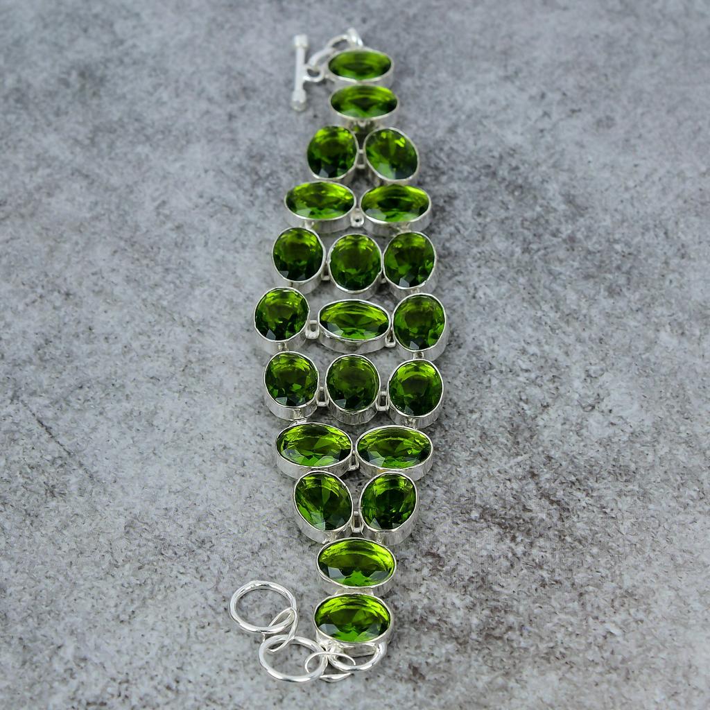 Peridot Gemstone Handmade 925 Sterling Silver Bracelet 7-8" M-308
