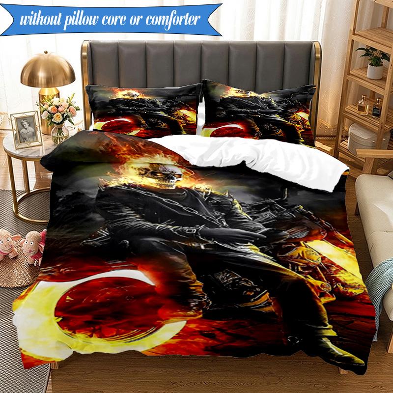 3PCS Ghost-Rider On Fire Bedding Set,Including 1pc Duvet Cover And 2pcs Pillowcases Perfect for Bedroom, Dormitory, Fan Christmas gift