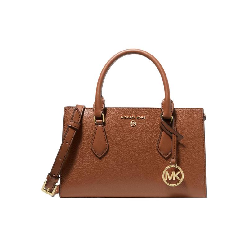 MICHAEL KORS Valerie 24 gold letter logo pebbled leather storage handbag small women s mahogany brown золотой