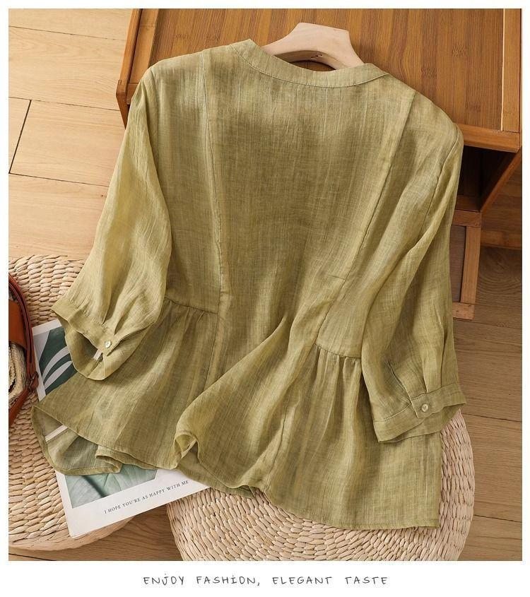 Plus Size Women Summer Loose Vintage O-neck Shirt Cotton Linen Casual Shirts Office Lady Tops