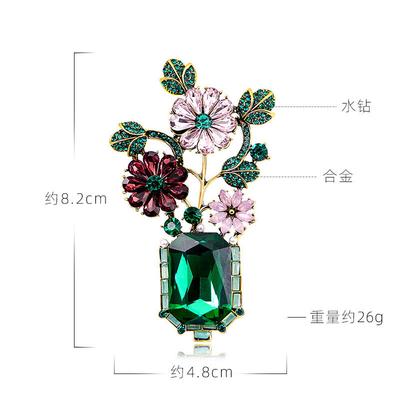 Vintage Baroque Court Style Vase Brooch Temperament Rhinestone Flower Pin Fashion Atmosphere Suit Accessories