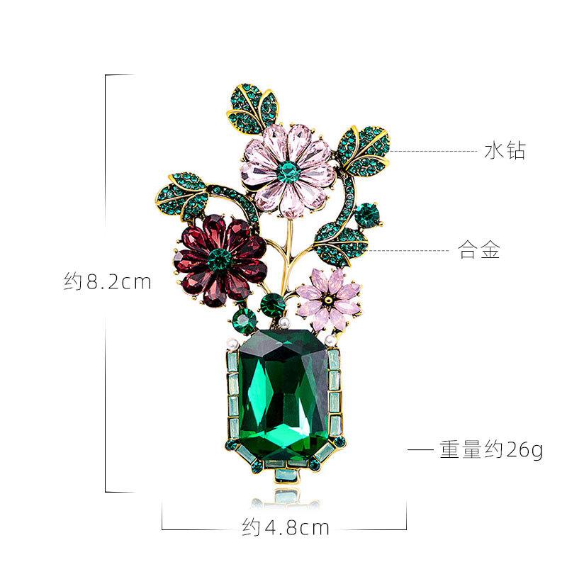 Vintage Baroque court style vase brooch temperament rhinestone flower pin fashion atmosphere suit accessories