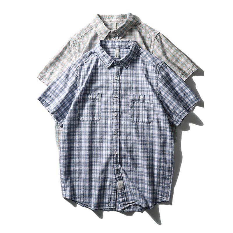 Japanese Retro Pure Cotton Plaid Short-Sleeve Shirt for Men, Summer 2024 New Style, Export Men's Clothing Shirt