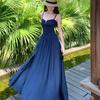 New French Temperament Backless Suspender Dress Women's Summer Seaside Vacation Waist Thin Split Fork Dress