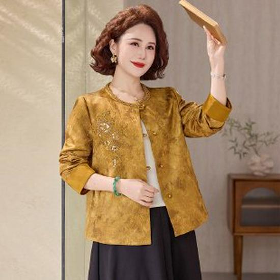 

New Spring Tang Suit Cardigan with Frog Buttons for Middle-Aged Women - National Style Jacket for Mothers 4XL жёлтый