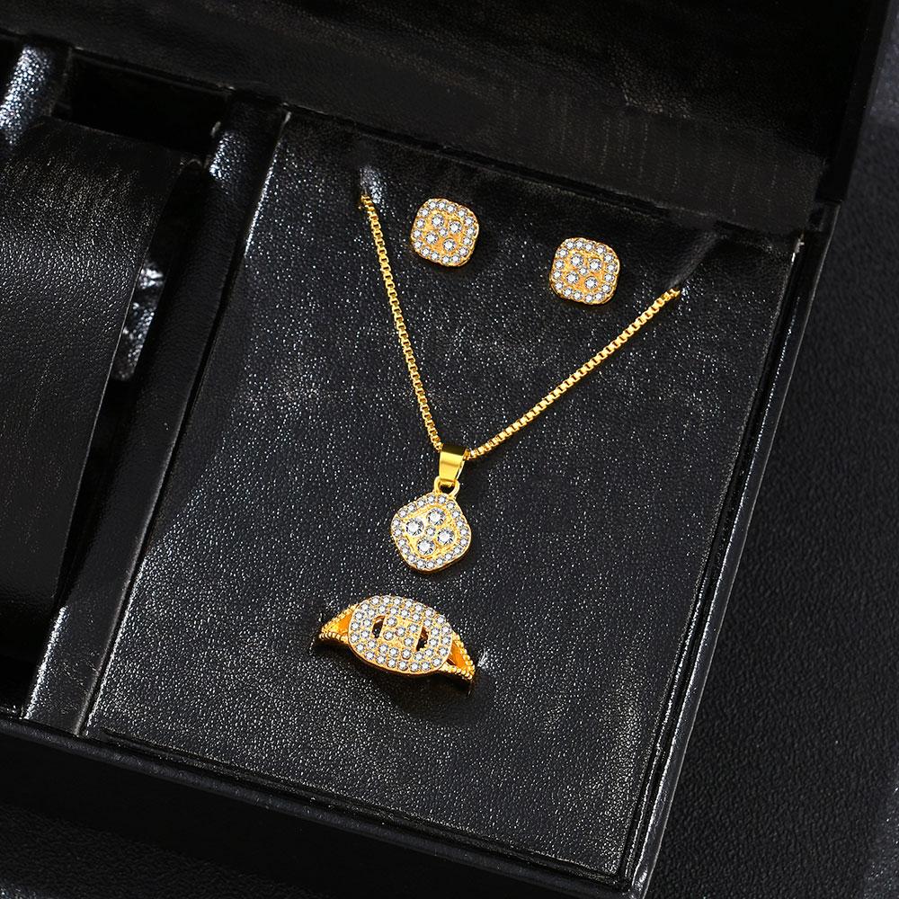 1PC Luxury Cube Zircon Set, Women's Elegant Necklace, Earrings & Ring Set, Perfect Gift for Valentine's Day, Christmas Gift, Bi