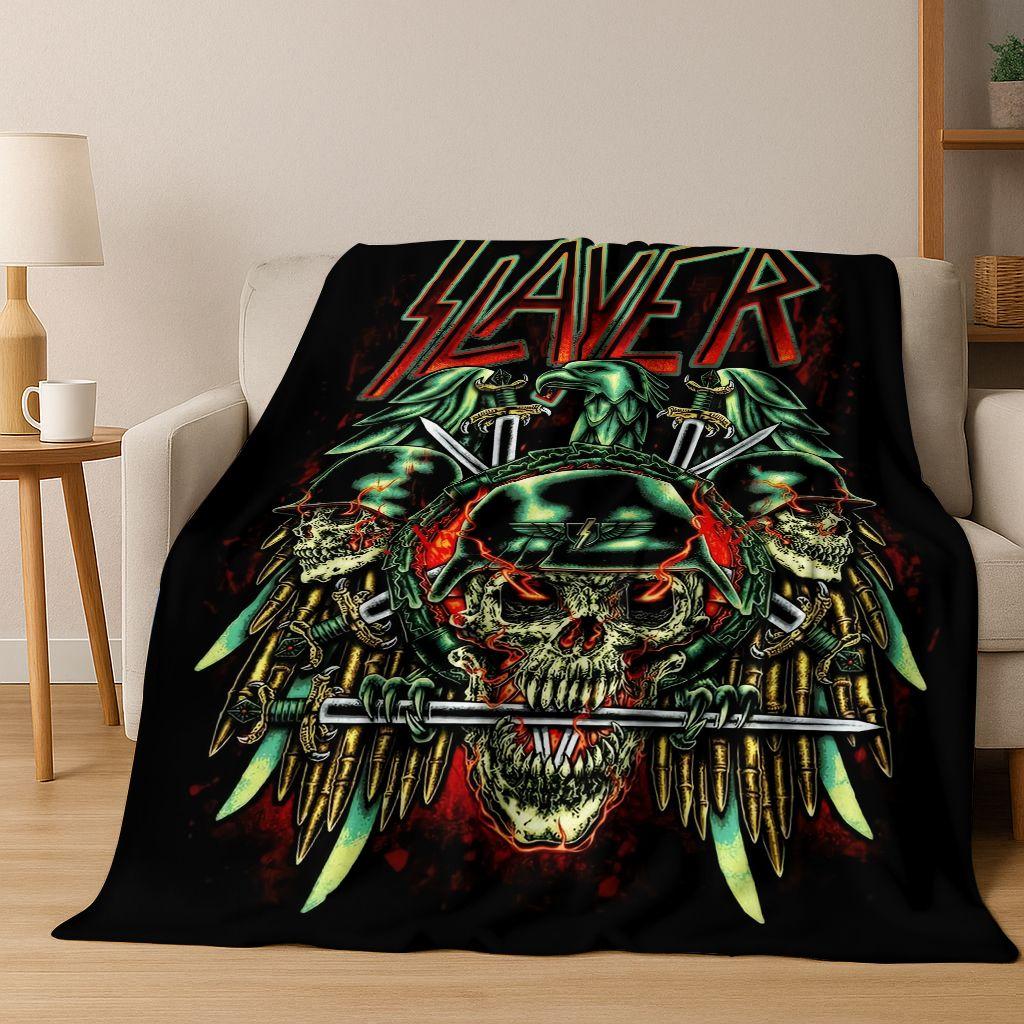 2026 Slayer Heavy Metal Rock Band Skull Art Flannel Blanket,Cozy Soft Throw Blanket for Home Bedroom Bed Sofa Picnic Cover Gift