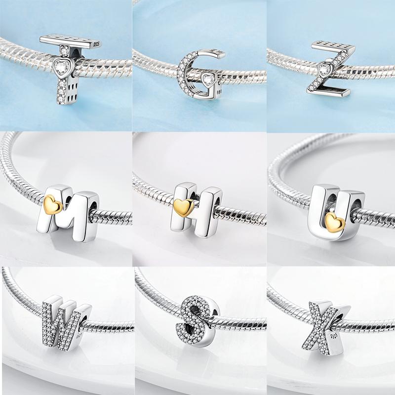 New 925 Silver Charm Beads 26 Letter Alphabet A-Z Charm Fit Original Charms Bracelet DIY Birthday Jewelry Gift Making
