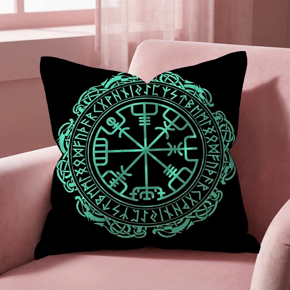 Viking Amulet Pattern Cushion Cover Multi-Scene Pillow Cover for Home & Car - Reversible, Soft & Durable for Daily Use
