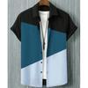 Patchwork Plaid Printed Men’S Clothing Summer Casual Short Sleeved Daily Street Tops Loose Oversized Shirt