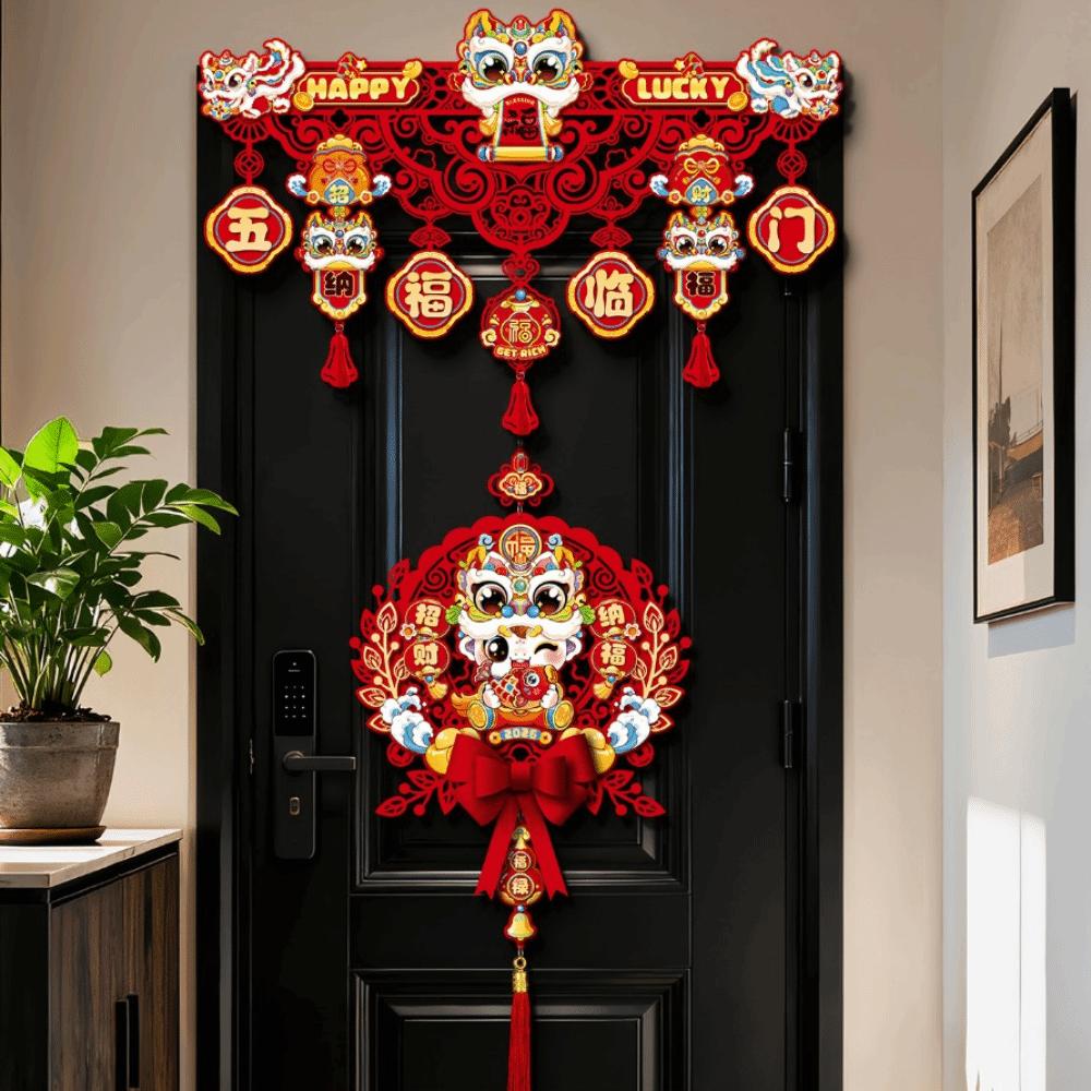 2026 Horse-themed Lunar Year Decor Chinese Character Flocking Colorful Door Curtain Flag Hanging Tassels Lintel Sticker