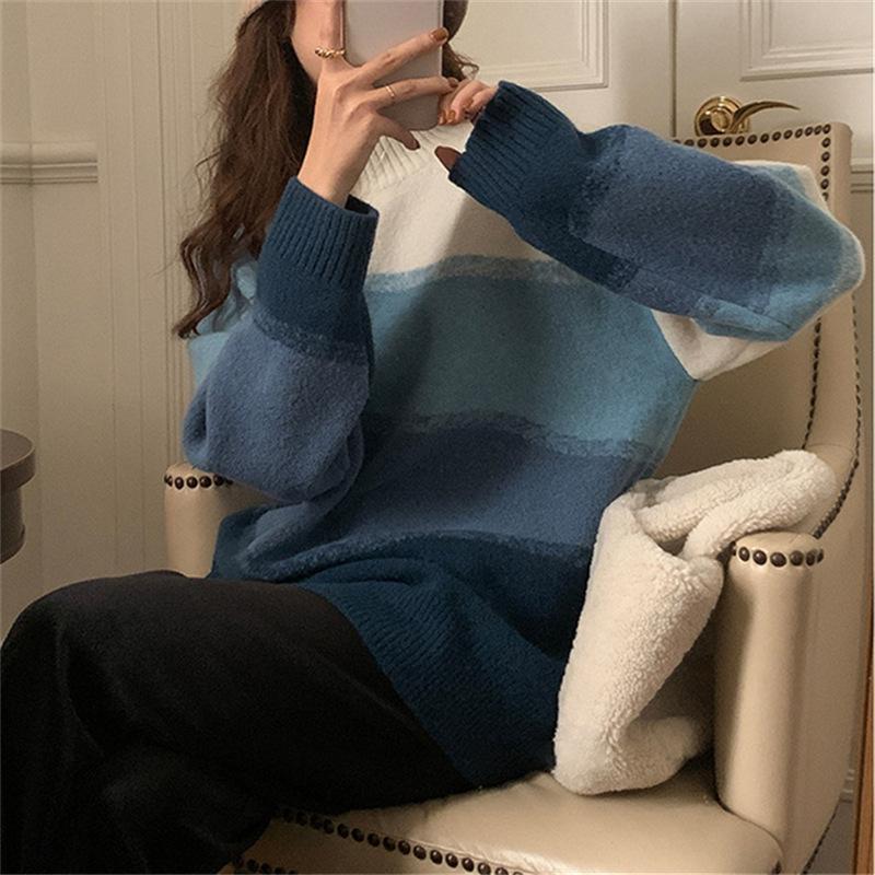 Autumn Winter Edition Gradient Women's Sweater Loose Versatile Lazy Fashion Knitted Sweater Trend