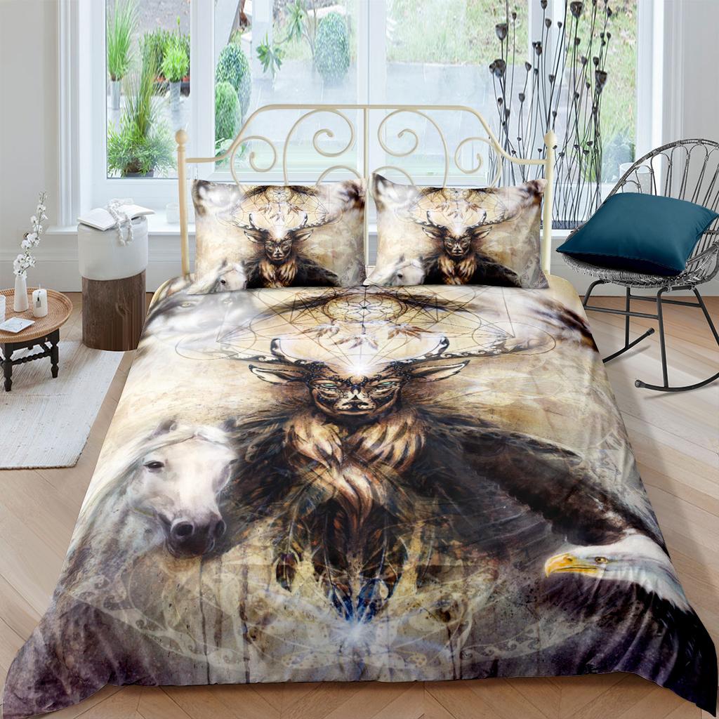 Deer Duvet Cover King/Queen SizeWildlife Bucks Fire Pattern Print Bedding Set For Teens Adults MenBrown Elk Animal Quilt Cover