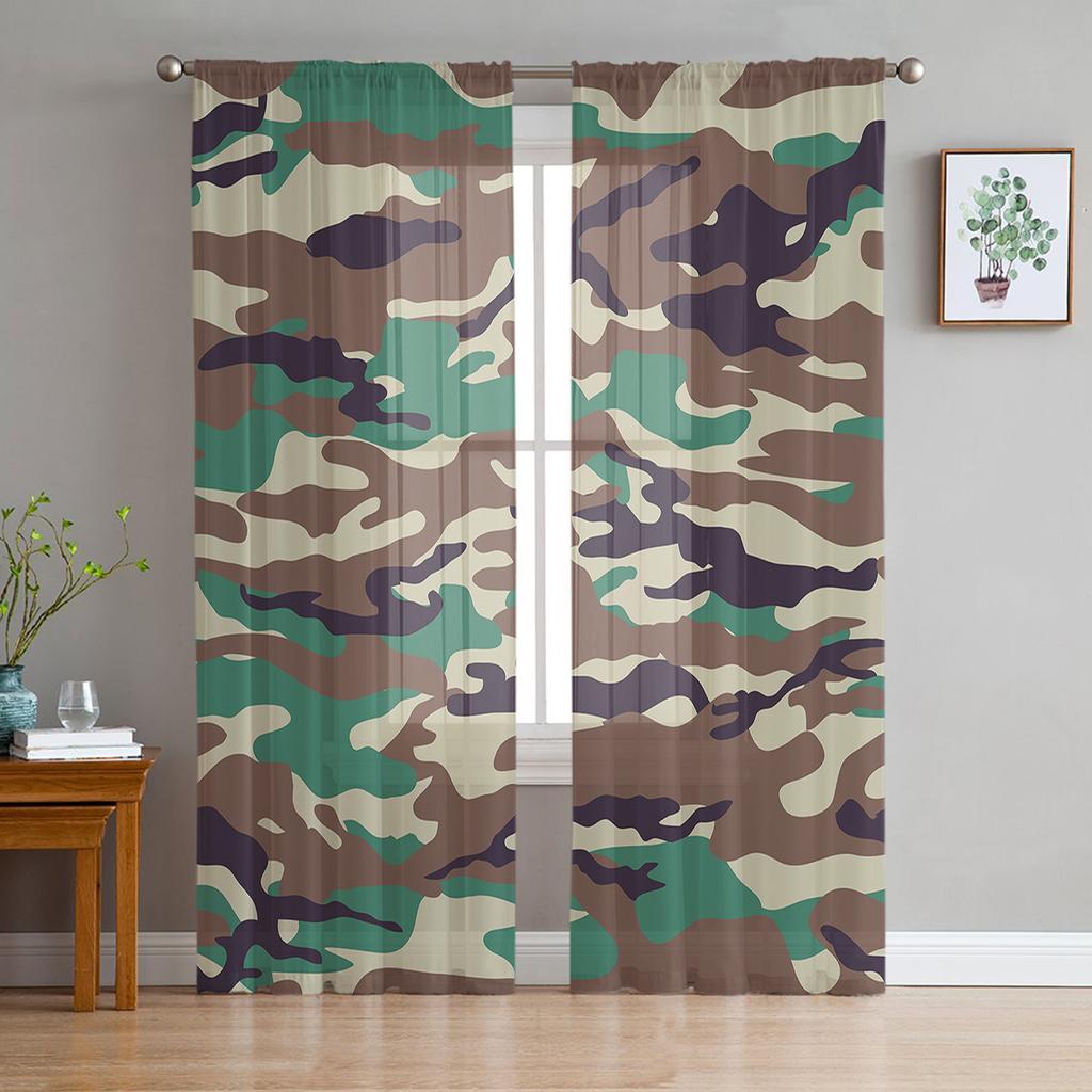 Camouflage Transparente Vorhänge zur Wohnzimmerdekoration Fenstergardinen für die Küche Tüll Voile Organza Vorhänge