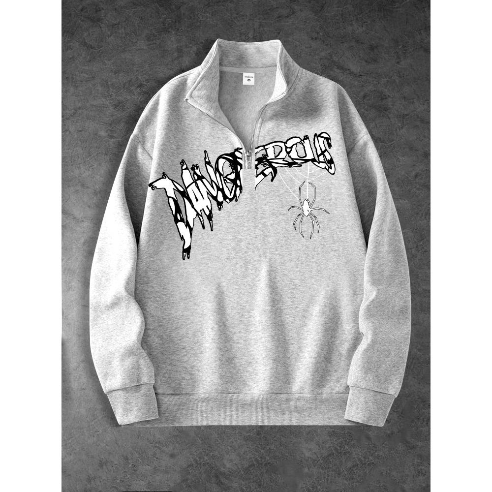 Y2K Style Fashionable Printed Men s Zipper Stand Up Collar Pullover, Casual Streetwear Zipper Jumpsuit S серый