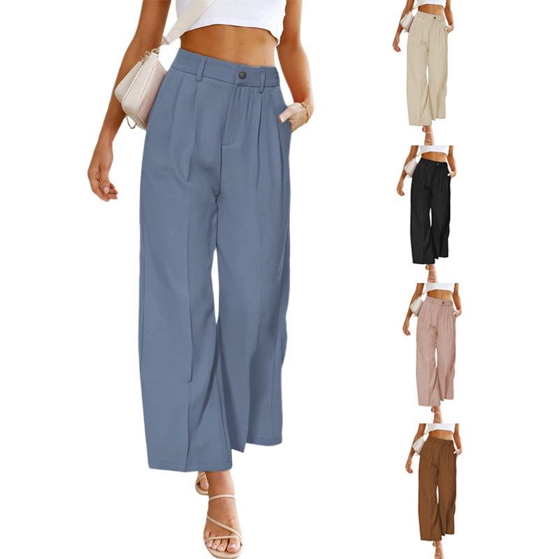 2026 Nuovi Pantaloni da Completo da Donna a Gamba Larga, Vita Alta con Bottoni Frontali, Pantaloni da Ufficio con Tasche, Pantaloni da Lavoro Primavera Estate