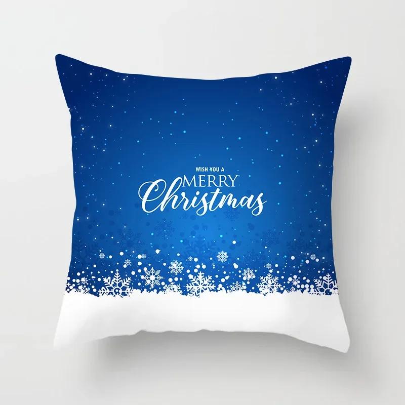 Decor acasă Crăciun fulg de zăpadă albastru Crăciun Fericit Moș Crăciun imprimeu poliester husă de pernă față de pernă funda de almohada