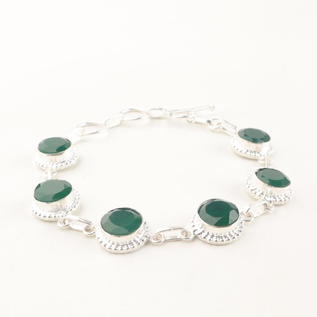 Green Onyx Gemstone 925Sterling Silver Jewelry Handmade Bracelet 9" Wedding Gift RB-9-15
