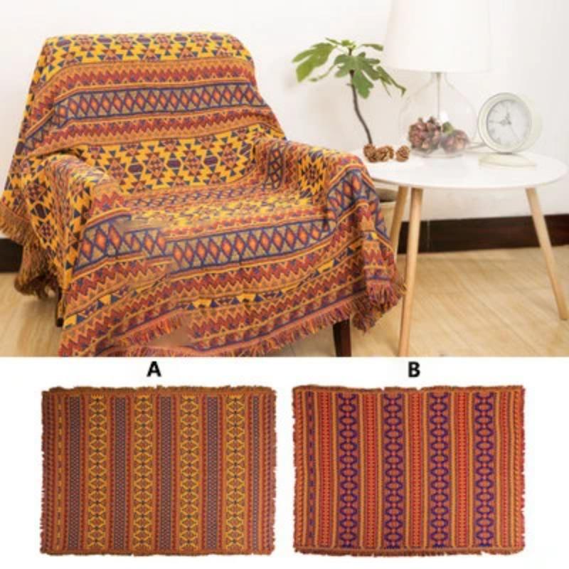 Retro Rutig Vinter Bomull Linne Vävda Linjer Filt Soffhandduk Stickad Förtjockad Värmedyna Mat Bohemisk Boho Pläd Rese Sängöverkast