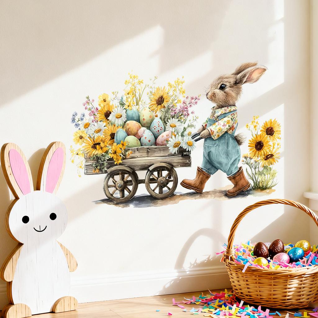 Retro-Ölgemälde-Stil Osterei Cartoon-Hase Wandaufkleber Hintergrundwand-Dekorationsaufkleber