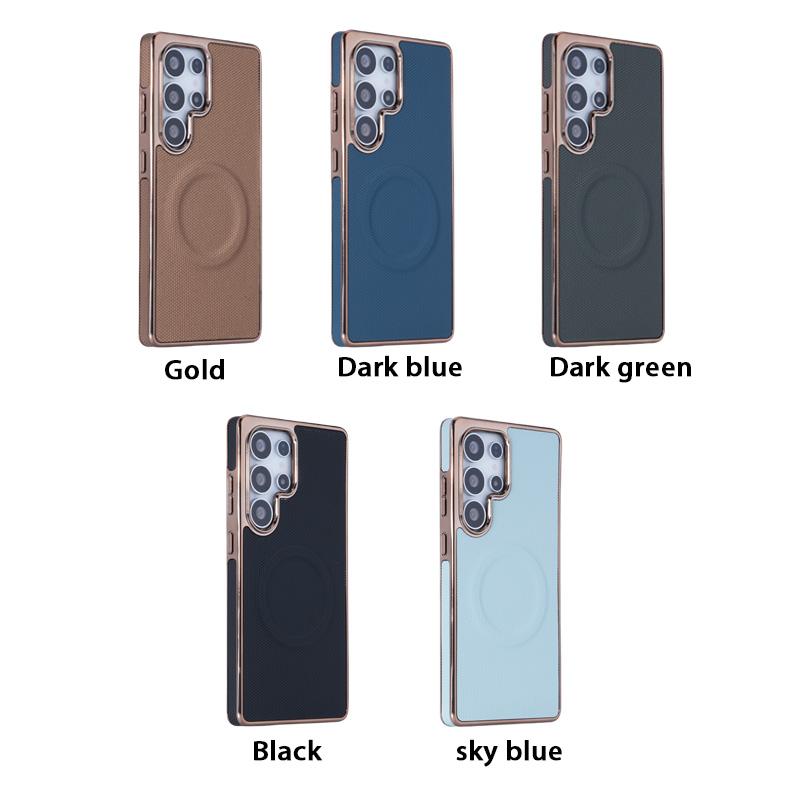 Plating Soft Edge Leder-Telefonhülle für Samsung Galaxy S24 FE S25 Ultra S23 S22 Plus Unterstützung für kabelloses Laden mit magnetischer Abdeckung