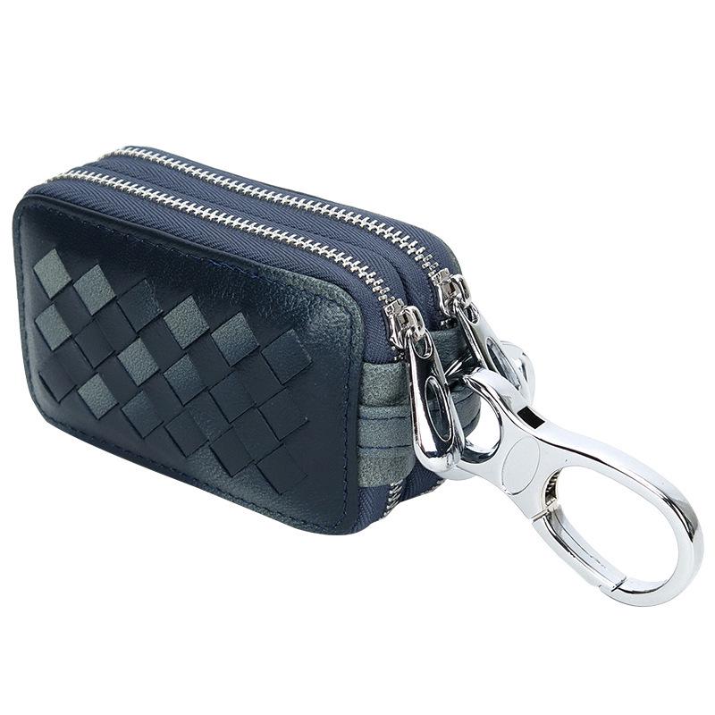 Wholesale Sheepskin Woven High-quality Key Bag Waist Hanging Double-layer Zipper, Large-capacity Car Key Bag Factory